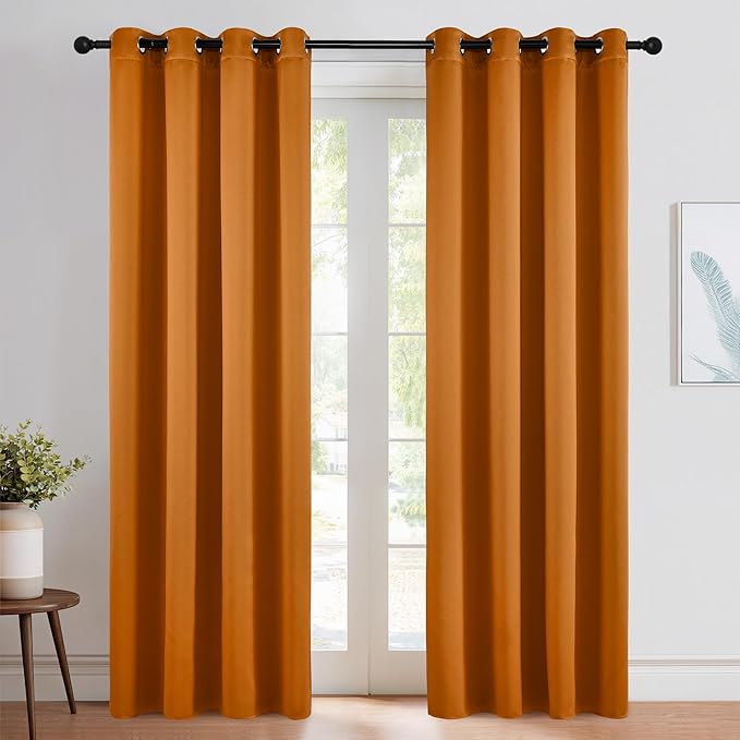 NICETOWN Orange Curtains 84 inch Length 2 Panels, Grommet Faux Silk Thermal by NICETOWN