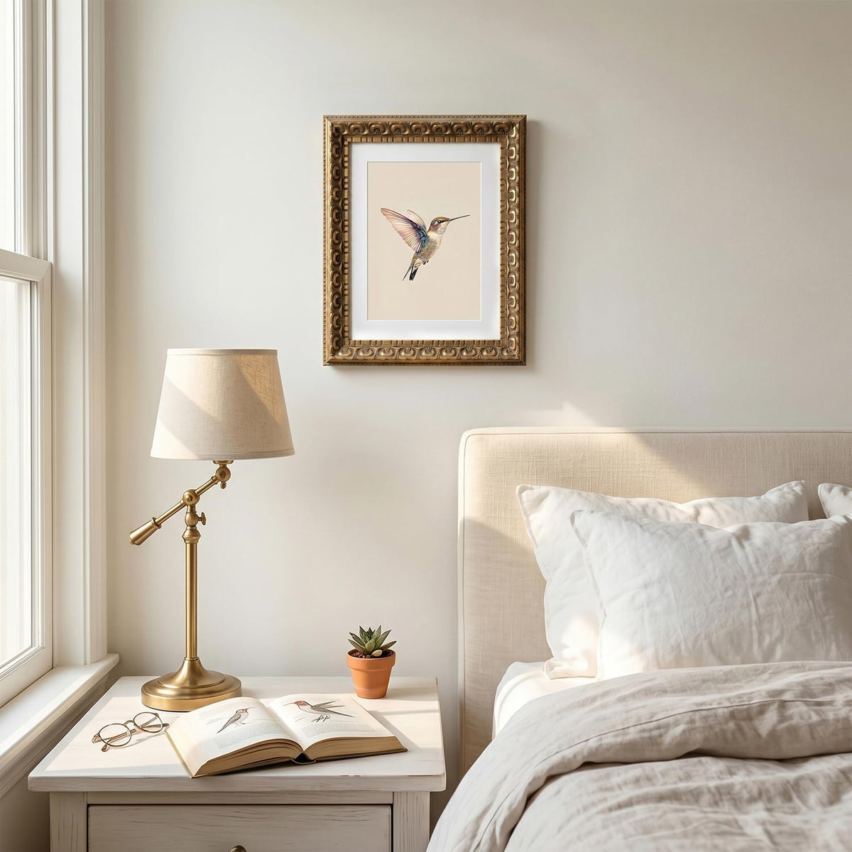Wemandh Vintage Gold Framed Hummingbird Canvas Wall Art (8"x10")