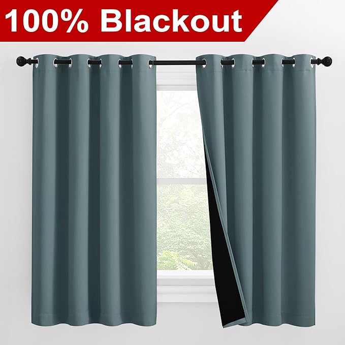 NICETOWN 100% Blackout Curtains 57 inches Long, Double-Deck Completely Blackout - Image 2