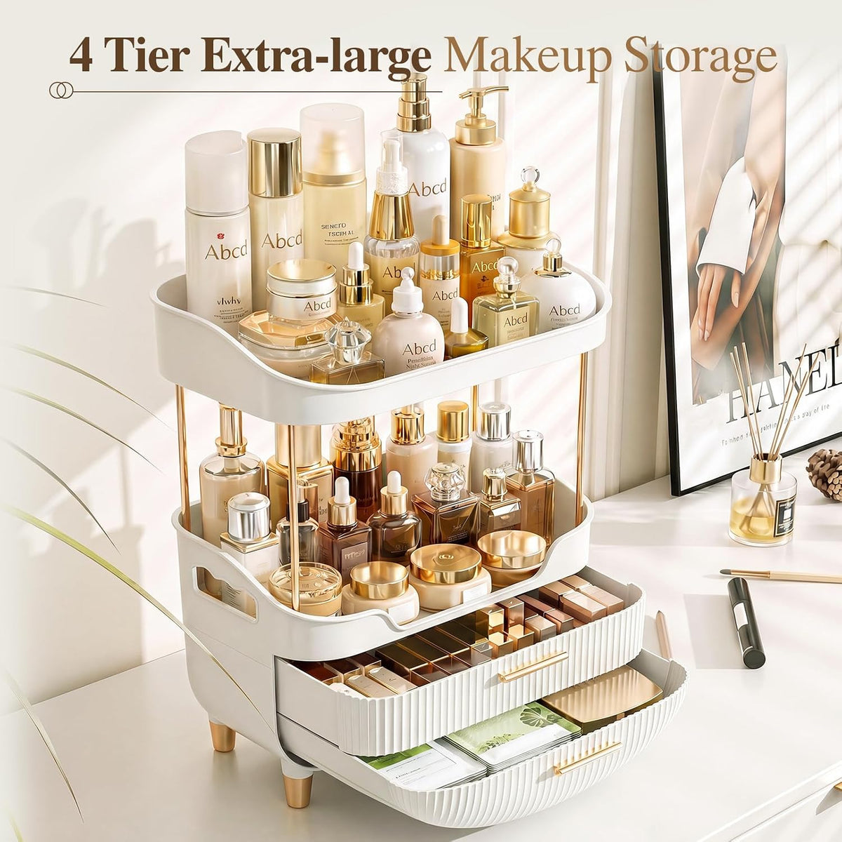 4-Tier Makeup Organizer Bathroom Countertop Storage White