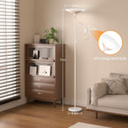 SIBRILLE Torchiere Floor Lamp with Wood Grain Shade, 72" Dimmable LED Standing Lamp with Remote, 2-in-1 Floor Reading Lamp with Color Changing, 34W White Corner Lamp for Living Room Bedroom Office