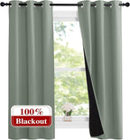 NICETOWN Greyish Green 100% Blackout Lined Curtains, 2 Thick Layers Narrow Wide by NICETOWN