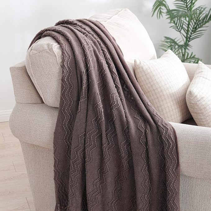 BOURINA Brown Throw Blanket 50x60 Inches Throw Textured Solid Soft Sofa Couch - Image 2