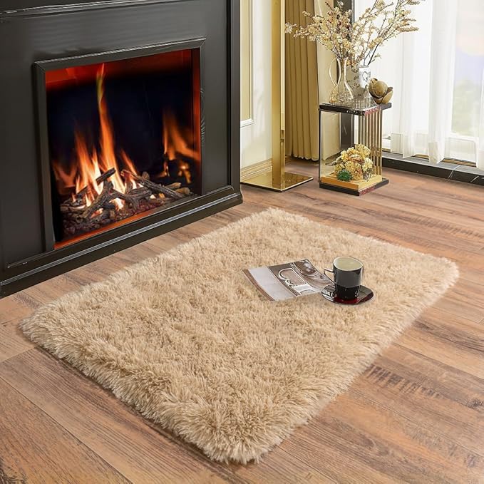Soft Runner Rugs for Bedroom Hallways, 2x3 Beige Fluffy Shag Throw Area Rug for - Image 4