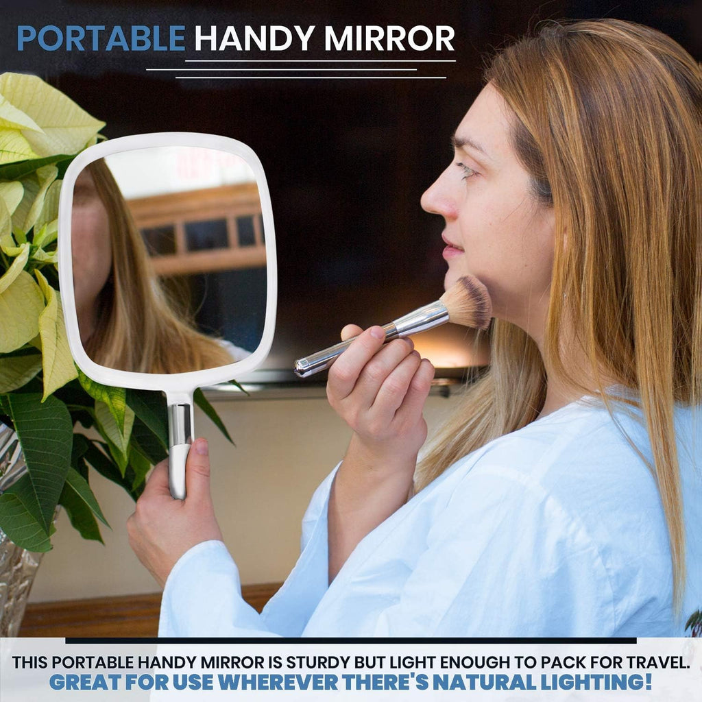 MIRRORVANA Large Hand Mirror with Comfy Handle, 9" x 13" (White)