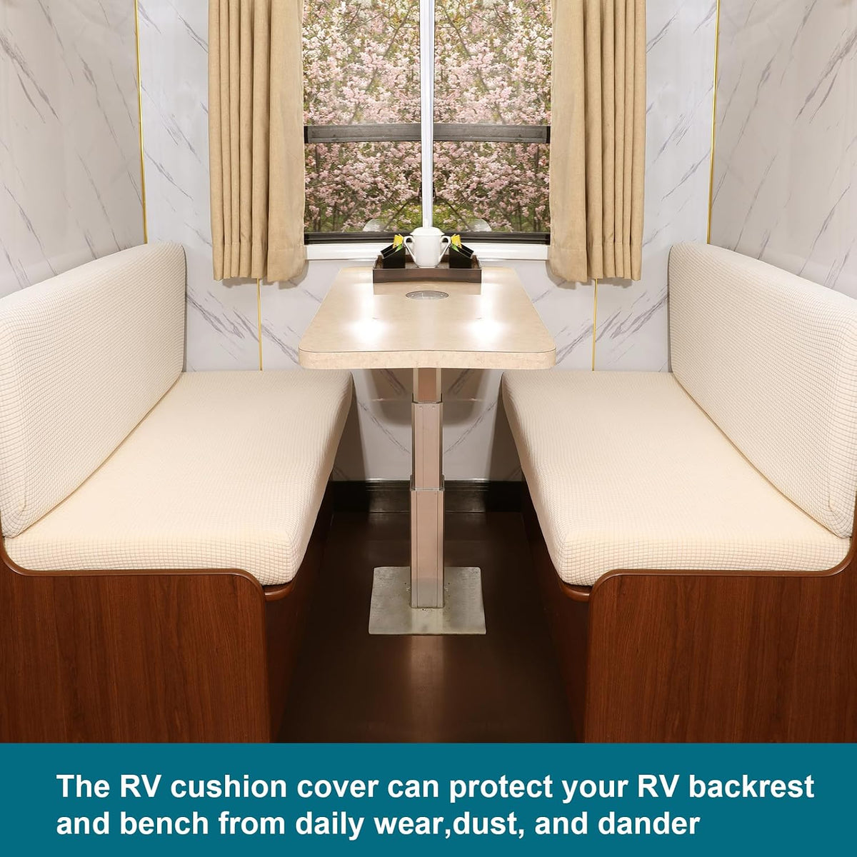 KRFOONN RV Dinette Cushion Covers Stretch Camper Cushions Cover, Beige
