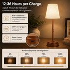 Rechargeable Cordless Table Lamp, Battery Operated Bedside Lamp, Wood Grain