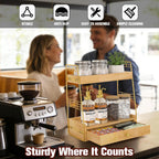 Coffee Bar Station Organizer with Drawer, 2-Tier Countertop Shelf (Natural)