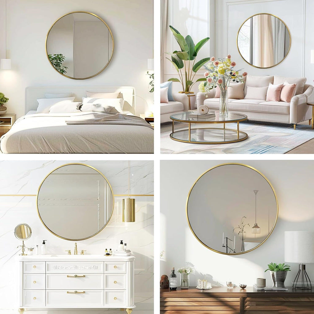 Round Bathroom Mirror, Circle Mirror, Gold, 30" L x 30" W, 1 Pack