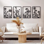 Black Metal Botanical Wall Art, Boho Farmhouse Flower Bathroom Wall Decor
