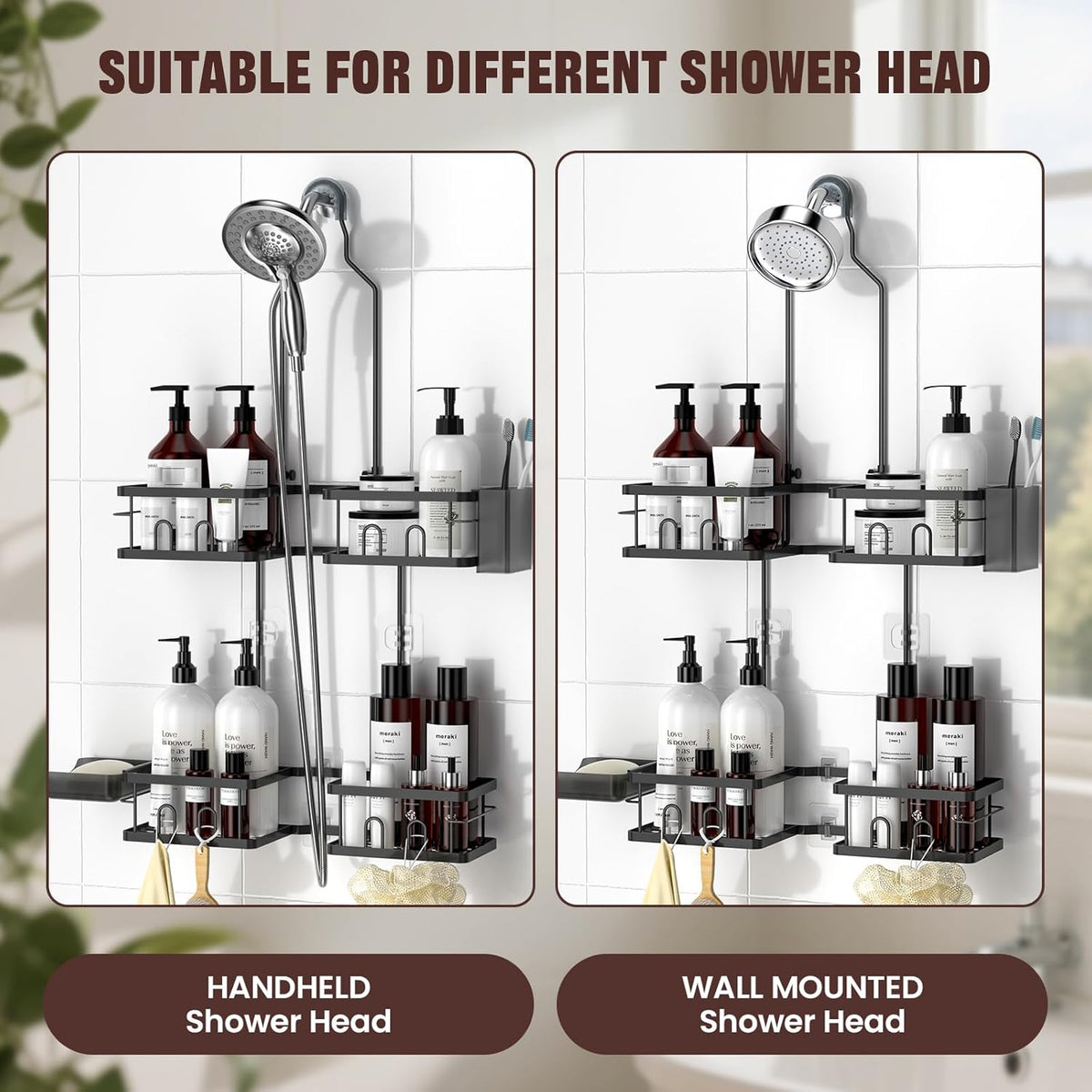 Adjustable Shower Caddy Hanging for Handheld Showerheads, Black