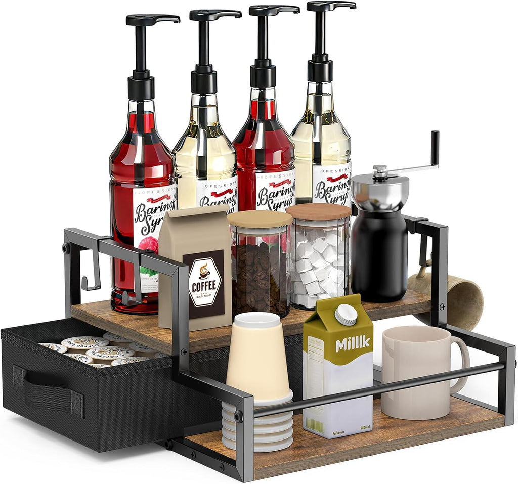 Coffee Syrup Organizer for Countertop, 2-Tier Coffee Bar Organizer