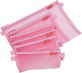 Zipper Mesh Bags, 5 Pack Pencil Pouch Set, Lightweight Nylon, Pink