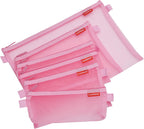 Zipper Mesh Bags, 5 Pack Pencil Pouch Set, Lightweight Nylon, Pink