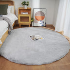 Ghouse Faux Rabbit Fur Round Rug 4ft Grey Round Rugs - Image 2
