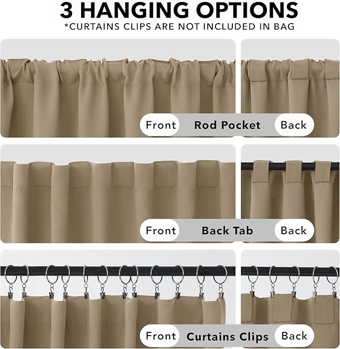 Deconovo Solid Room Darkening Panels Back Tab and Rod Pocket Curtains Blackout - Image 2