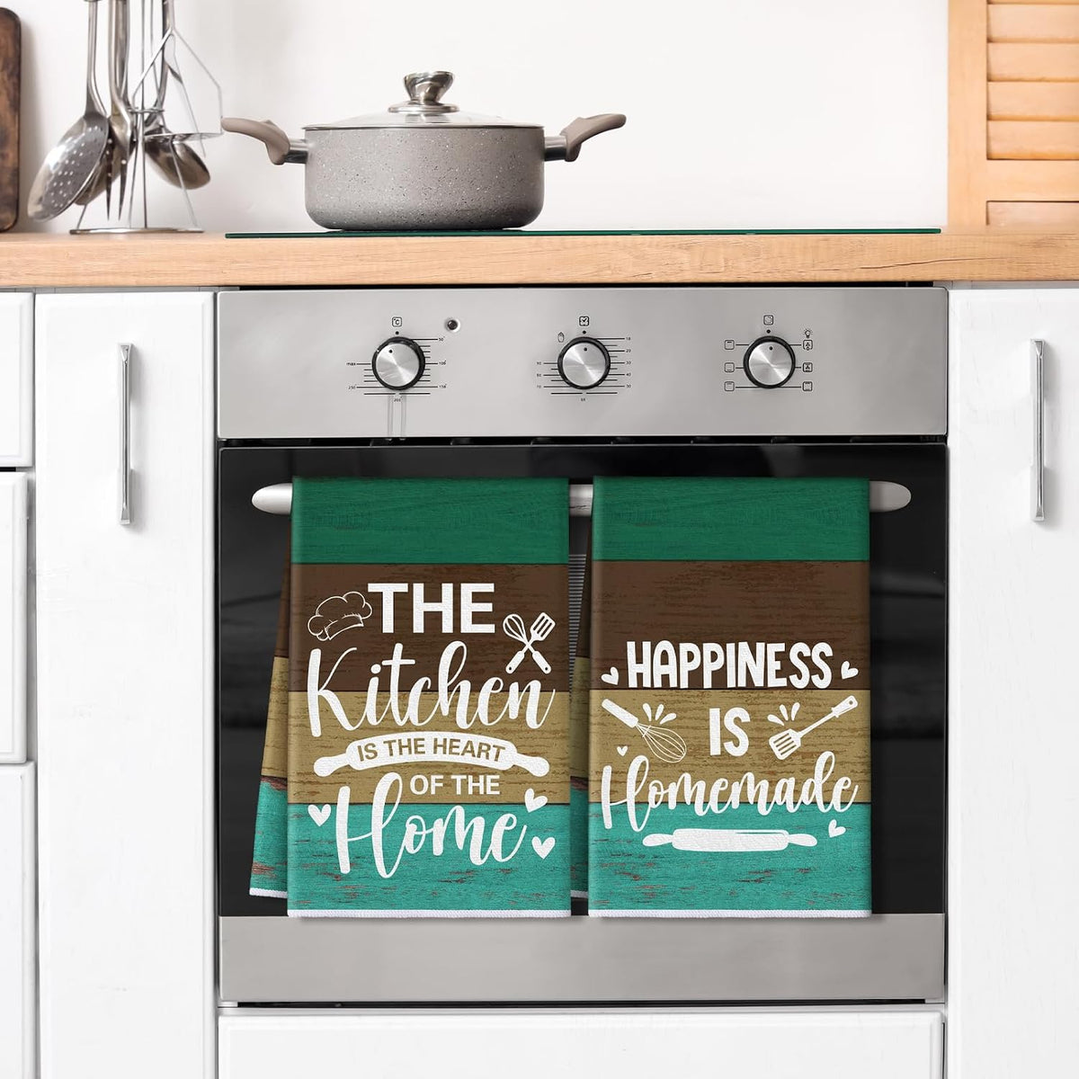 Fourluoo 8 Pcs Teal Green Kitchen Towels Oven Mitts and Pot Holders Sets