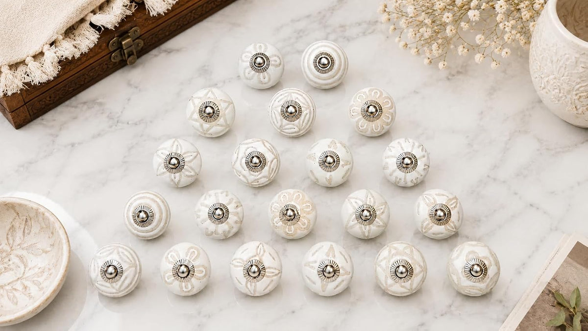 JGARTS 20 Knobs Cream White Hand Painted Ceramic Knobs Cabinet Drawer Pull