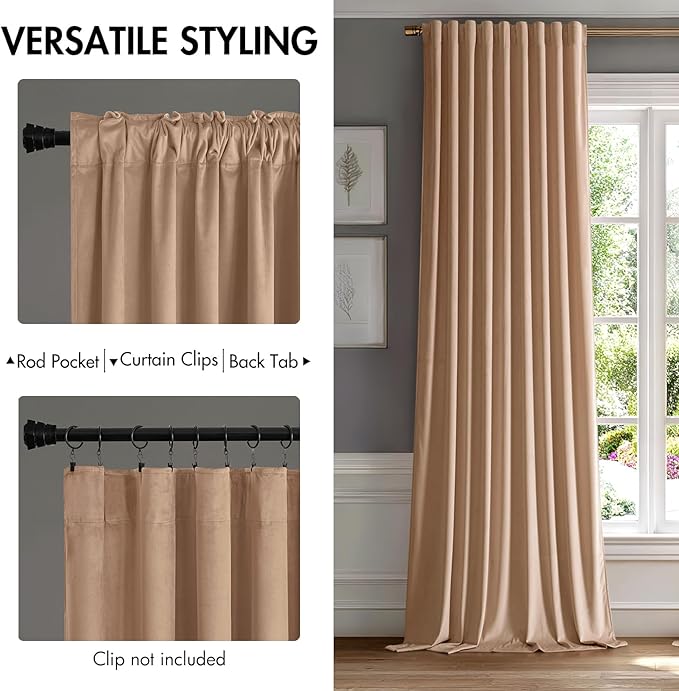 MIULEE Blush Beige Velvet Curtains 96 inches - Image 2