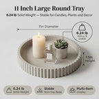 Round Solid Concrete Tray, Fluted Centerpiece for Coffee Table Decor 11"