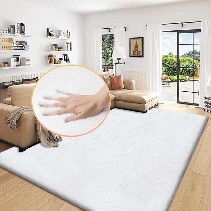 ORINOVA White Fluffy Living Room Rugs 6x9 Area Rug Washable Shag Rugs by ORINOVA