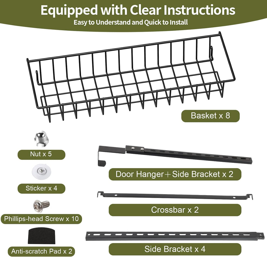 ElegantArray 8-Tier Pantry Door Organizer, Hanging Storage Basket, Black