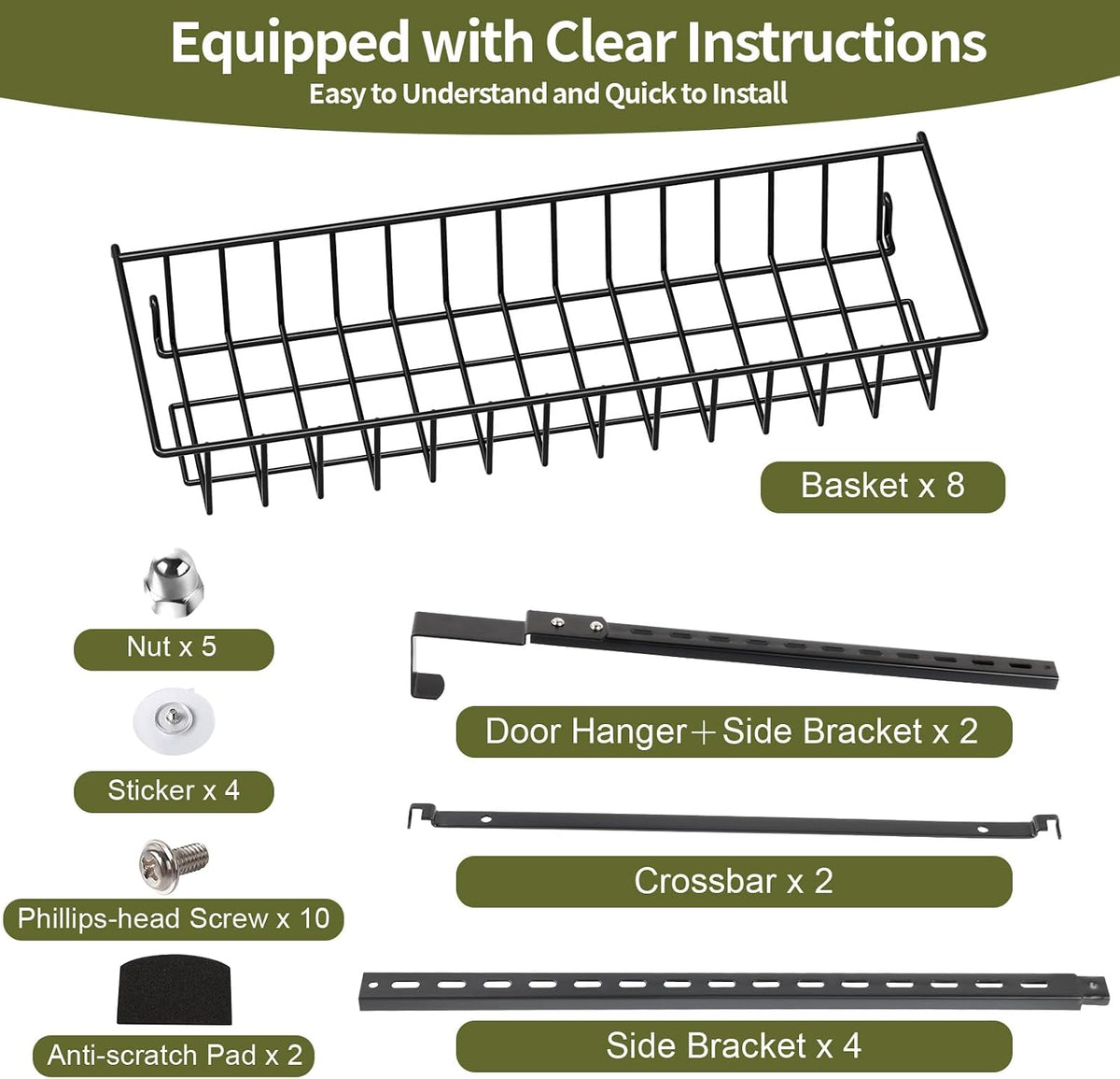 ElegantArray 8-Tier Pantry Door Organizer, Hanging Storage Basket, Black