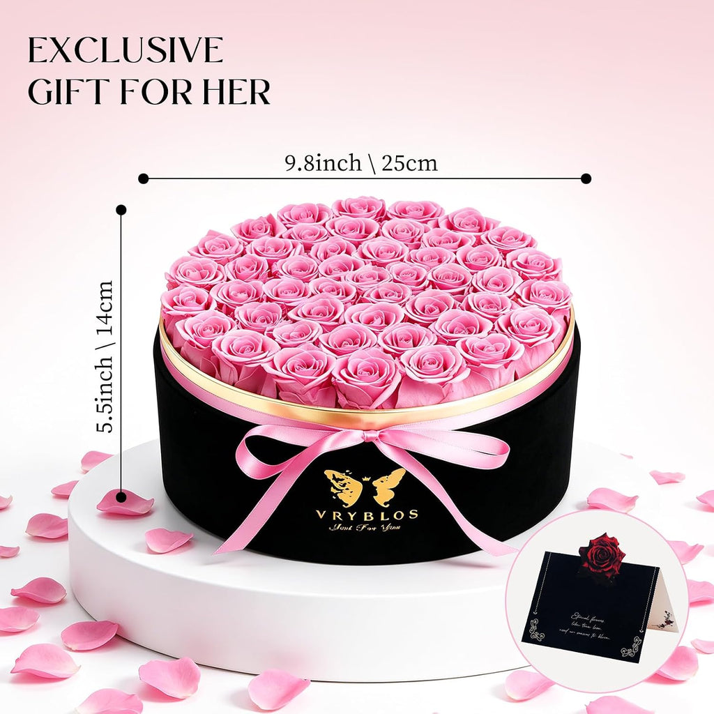 47 Pieces Forever Flower Round Shape in a Box Preserved Pink Roses for Delivery Grade A Quality 100% Real Immortal Flowers Eternal Birthday for Her Mom Women Wife Girlfriends（Pink）