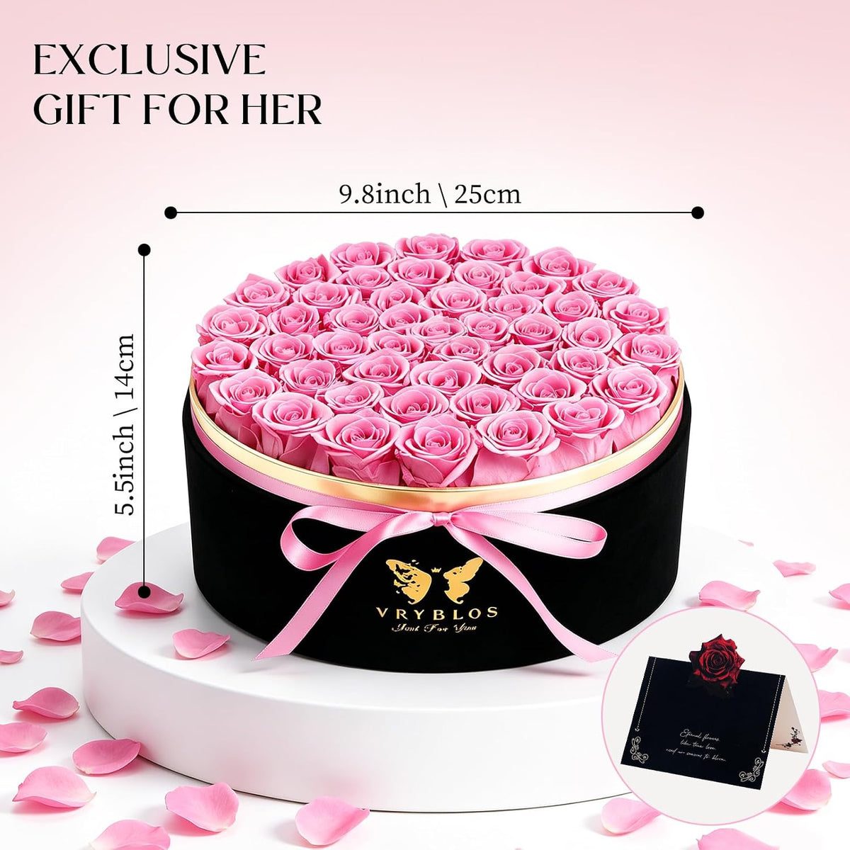 47 Pieces Forever Flower Round Shape in a Box Preserved Pink Roses for Delivery Grade A Quality 100% Real Immortal Flowers Eternal Birthday for Her Mom Women Wife Girlfriends（Pink）