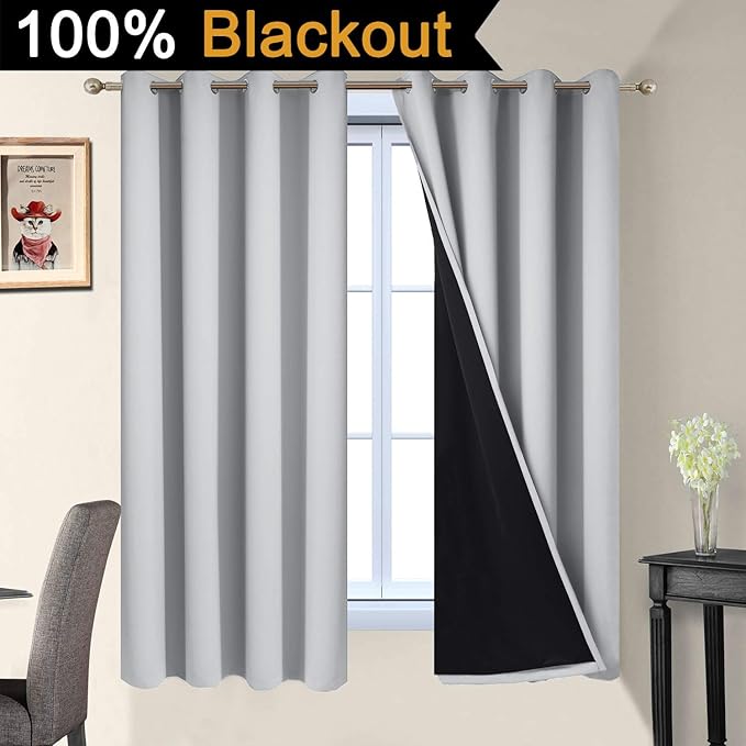 Yakamok 100% Blackout Lined Panels, Thermal Insulated Blackout Curtains - Image 2