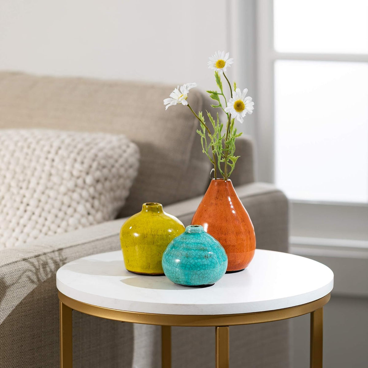 Sullivans Ceramic Vase Set- 3 Small Vases, Rustic Home Décor, Modern Farmhouses; Ideal Shelf Décor, Table Décor, Bookshelf, Mantle, Multicolored (CM2219)