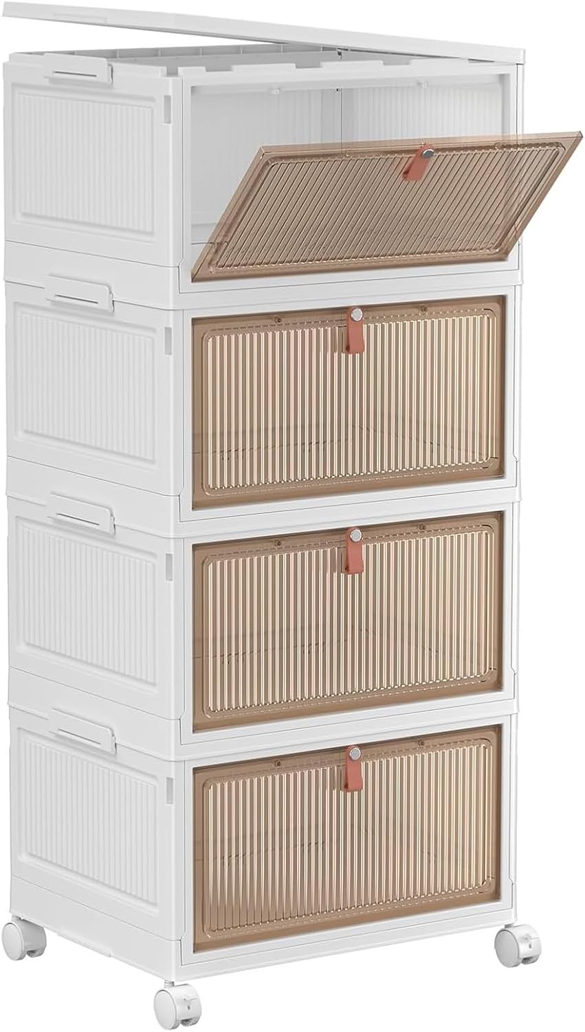 YFXCVSL 4 Tier Plastic Storage Bins with Lid 23QT, Stackable Storage Bins
