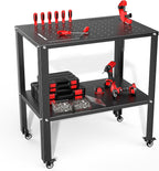 TORACK Rolling Metal Workbench, 32x20.5 in Work Table with Perforated Top