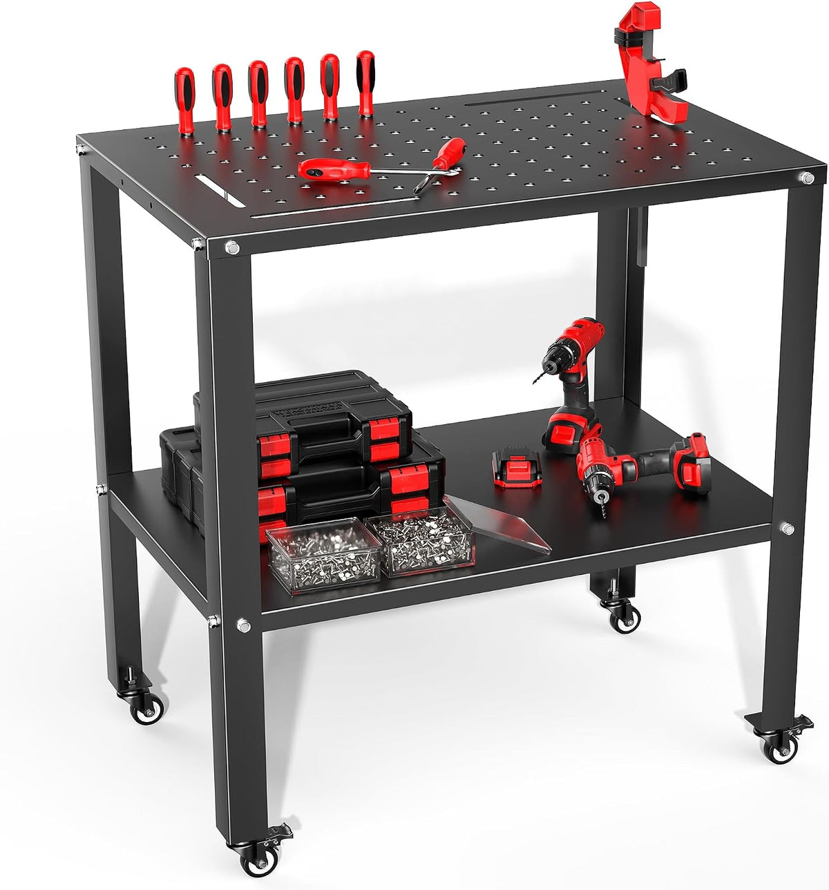 TORACK Rolling Metal Workbench, 32x20.5 in Work Table with Perforated Top