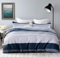 SLEEPBELLA Comforter King Size, 600 Thread Count Cotton White and Navy Striped Patchwork Reversible Pattern Reversible Blue Comforter Set,Down Alternative Bedding Set 3Pcs (King, Blue Patchwork)