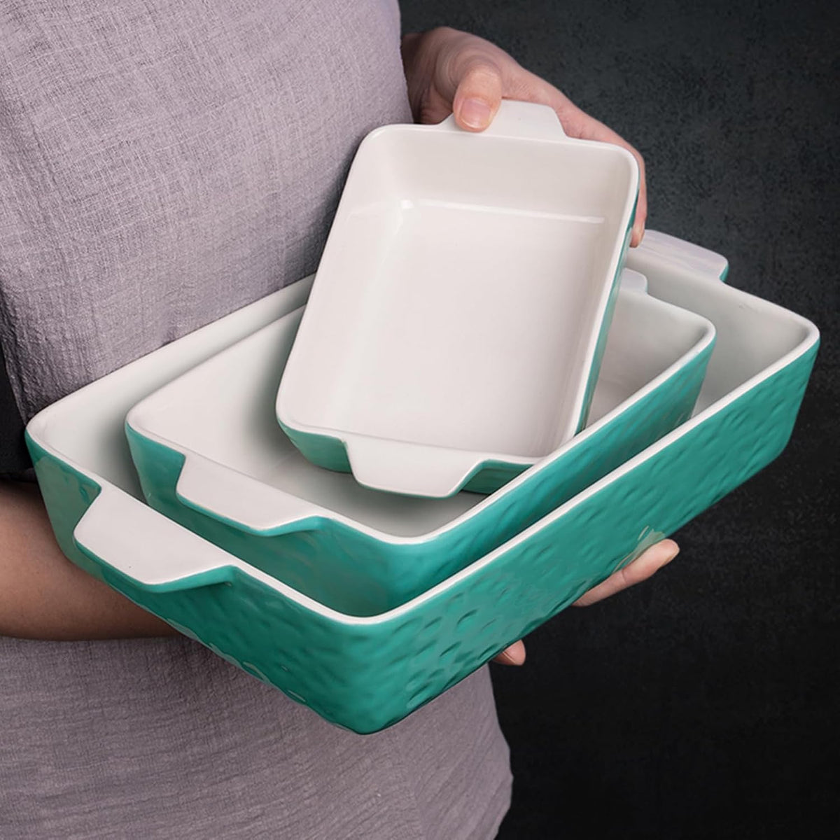 Baking Dish Set of 3 Nonstick Bakeware Set with Handles, Aquamarine