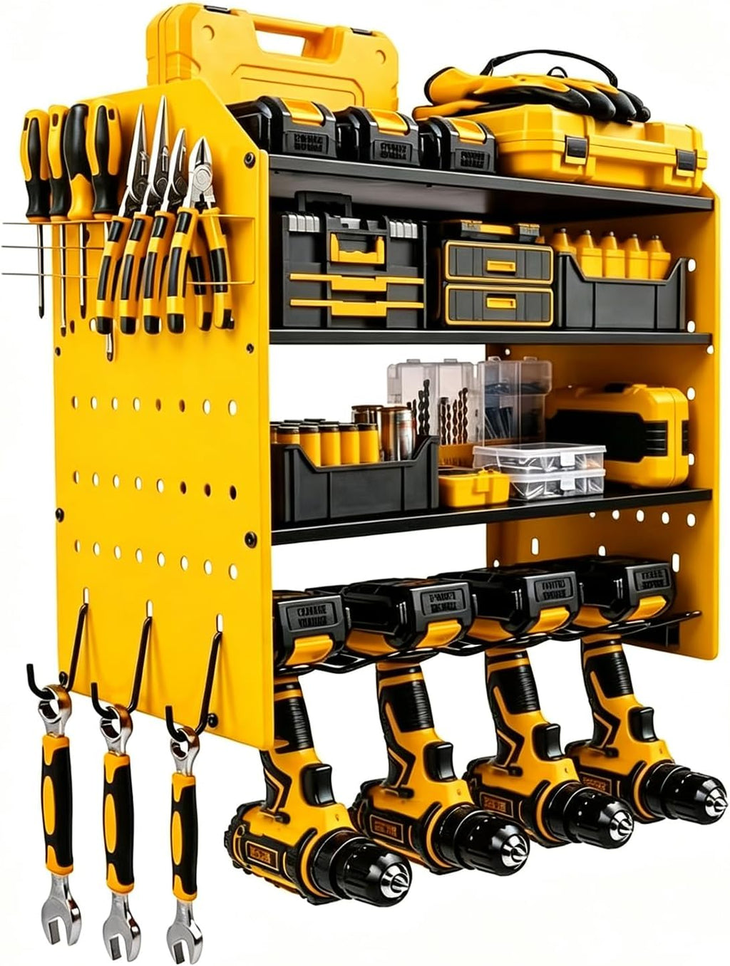 4-Tier Power Tool Organizer,Tool Storage Rack with 4 Drill Holders, Cordless Tool Organizer,Heavy Duty Power Tool Shelf for Garage,Warehouse,Workshop, Gift for Men,Husband