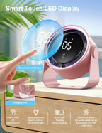 Small Desk Fan, Ultra-Quiet Desktop Air Circulator, Touch Screen Control, Multi-Speed Desktop Fan with LED Light, Quiet Table Fan for Bedroom, USB Rechargeable Small Fan for Desk(Pink)