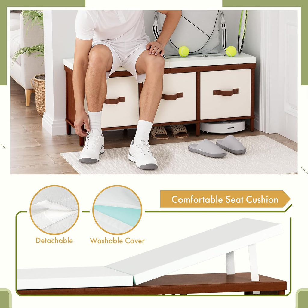 Shoe Bench, 43.3" Storage Bench, Entryway Bench with Cushion Seat