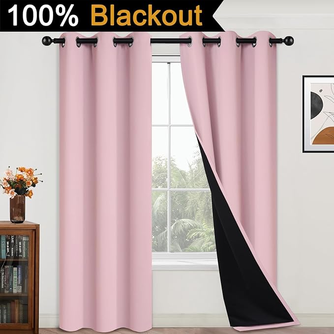 Yakamok Full Blackout Curtains 84 Inches Long, 2 Thick Layers Grommet Top - Image 2