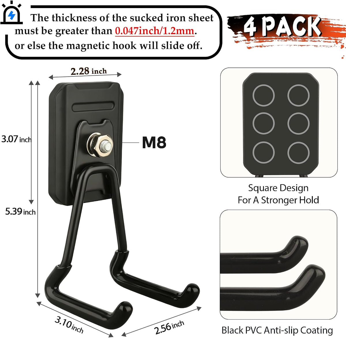Pro-Mag Heavy Duty Magnetic Hooks,4 Pack Strong Extra Large Magnet Hook for Power Drill,Garden Tools, Hose, Pegboard, Garage, Workshop,Magnetic Storage Utility Hooks for Hanging