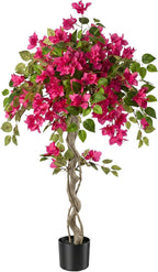 3FT Artificial Bougainvillea Tree with Lush Pink Flowers, Faux Potted Fake Plant, UV Resistant Artificial Tree for Indoor Outdoor Home Decor, Living Room, Office, Patio, Porch