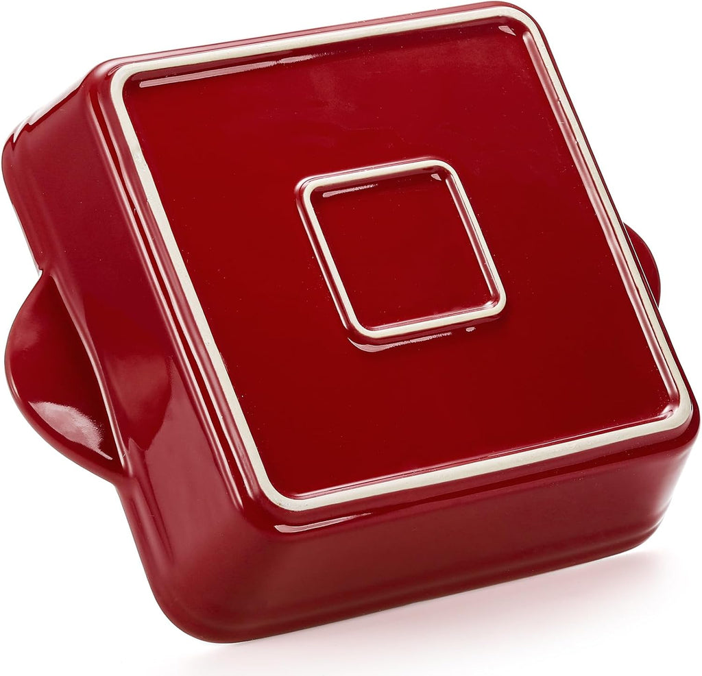 AVLA 2 Pack Porcelain Baking Dish, Square 8.7 Inch Brownie Dish Lasagna Pan Roasted Meat Bakeware Set for Kitchen, 75 OZ Casserole Dish with Double Handle, Vintage Red