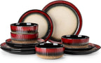 vancasso 12-Piece Red Ceramic Dinnerware Sets Plates and Bowls Sets for 4