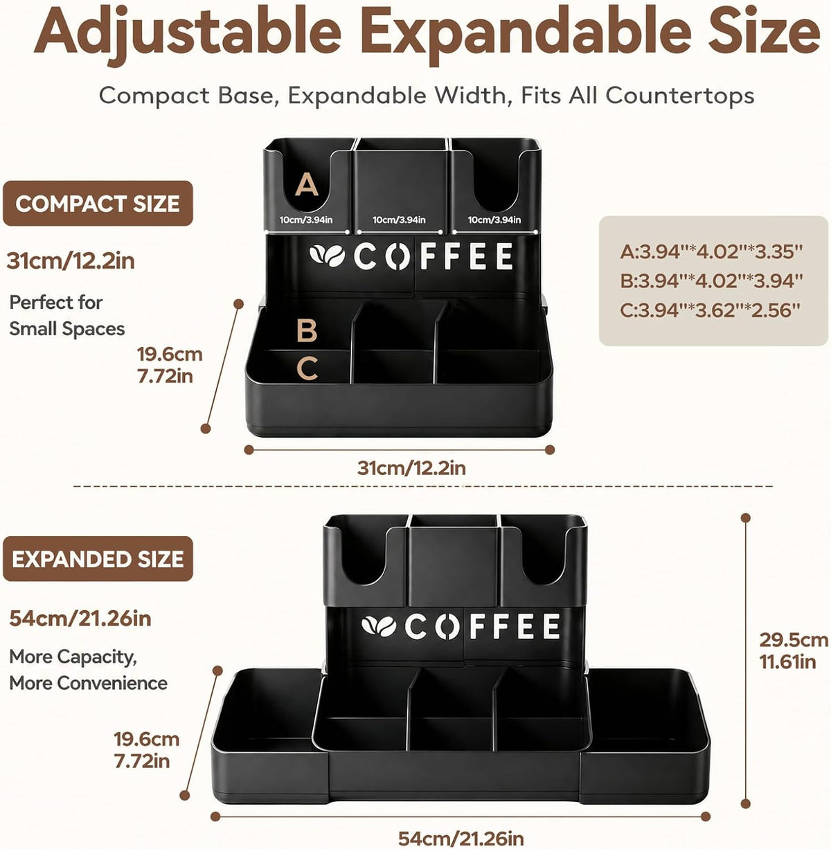 JYPS Double-Deck Coffee Organizer – 11 Large Compartments