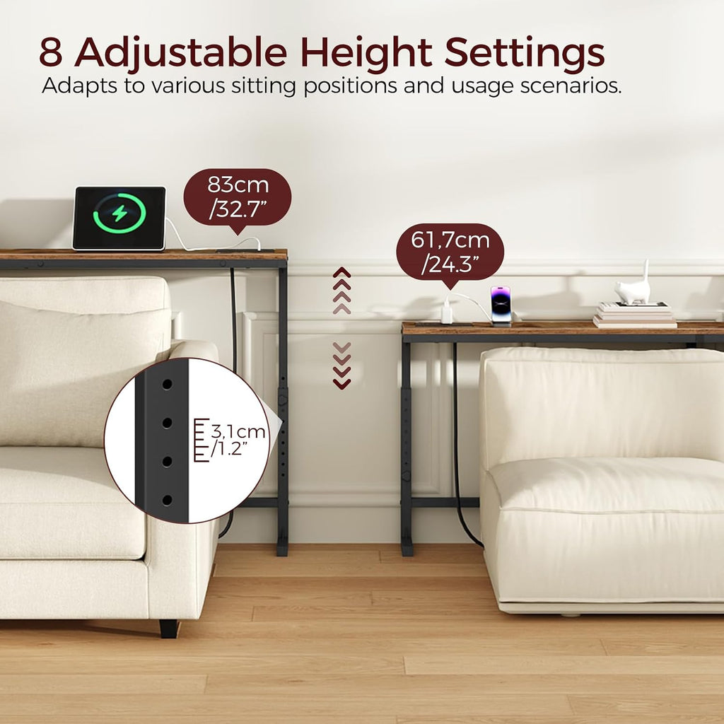 MAHANCRIS 102.3" Console Table with Adjustable Height 24"-32.7" & 2 Outlets