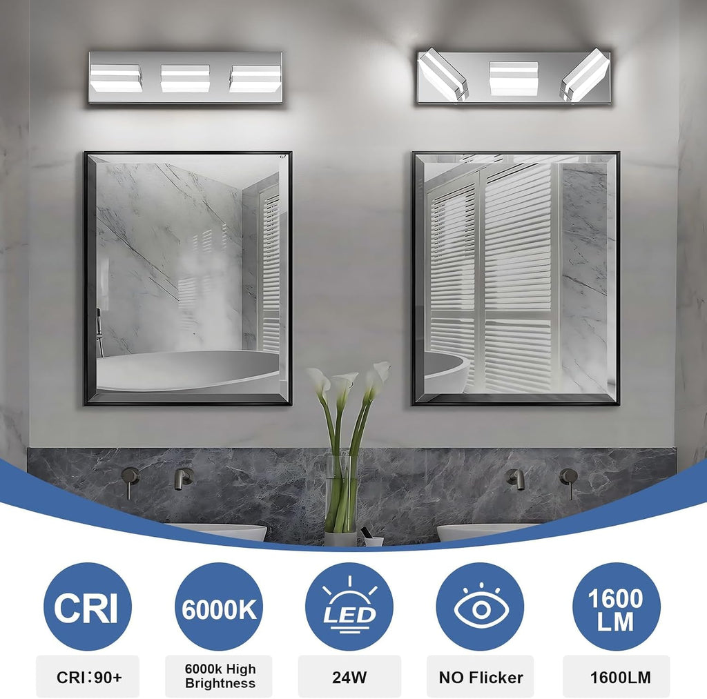 Modern LED Stainless Steel Chrome Acrylic Bathroom Lights Fixtures 3-Light