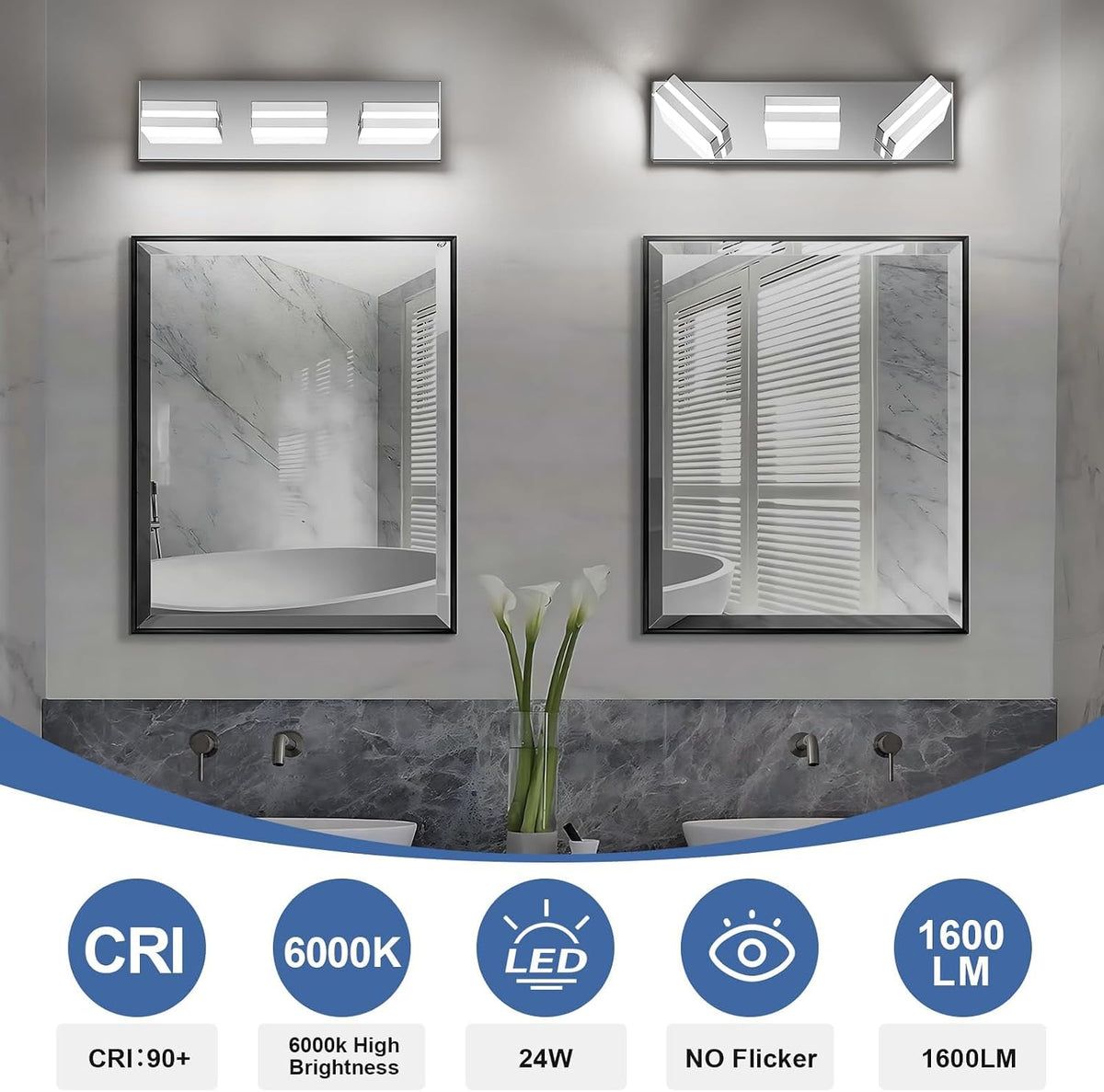 Modern LED Stainless Steel Chrome Acrylic Bathroom Lights Fixtures 3-Light