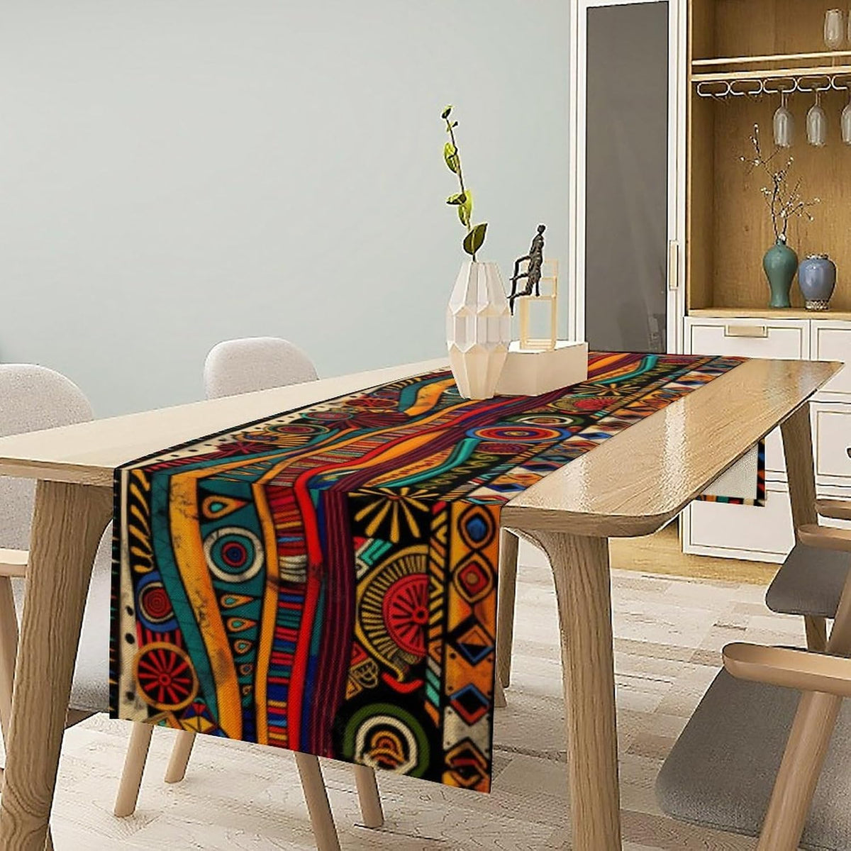 African Tribal Table Runner, African Mud Cloth Pattern Geometric Ethnic Traditional Table Center Decor for Home Kitchen Dining Patio Holiday Party Indoor Outdoor Table, 13x70 in