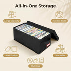DVD Storage Boxes, 6P Larger DVD Storage Cases with Lid, Stackable Fabrics Media Storage Holds Up 156 DVDs (Each 26), Also Idea for Storaging Blu rays, Video Game Cases, CDs